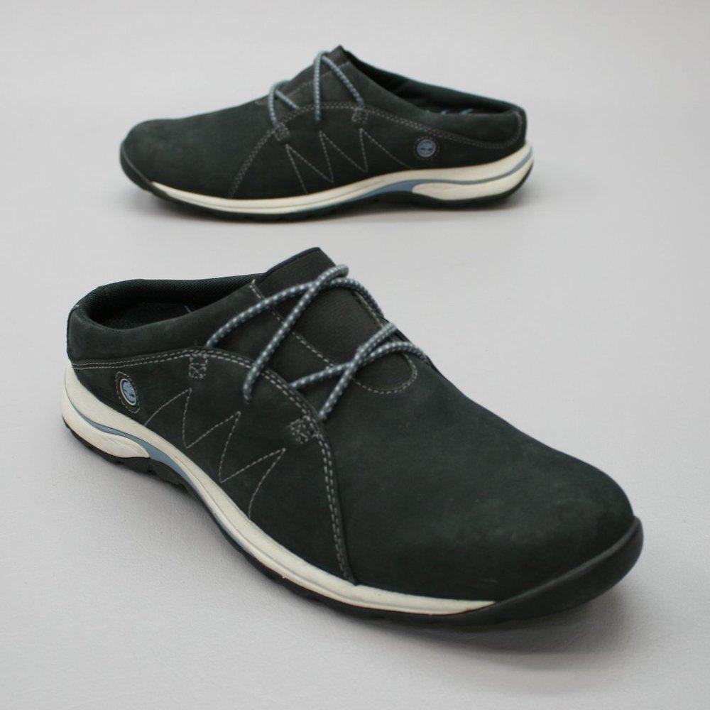 Timberland Ladies 9 M Black Nubuck Suede Slip-on Slides Clogs Mules Tims 15656